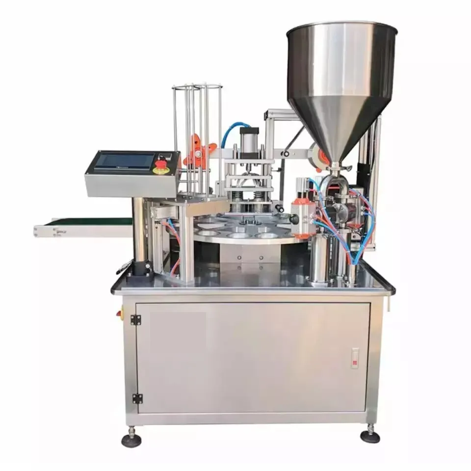 Automatic Rotary Water Jelly Yogurt Juice Honey Jam Sauce Plastic Cup Filling and Sealing Machine
