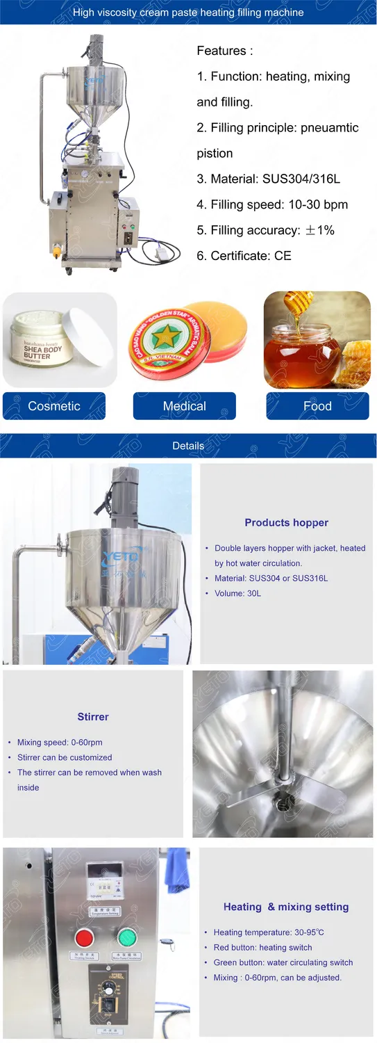 Semi Automatic Ointment Cream Petroleum Jelly Heating Filling Machine with Mixer